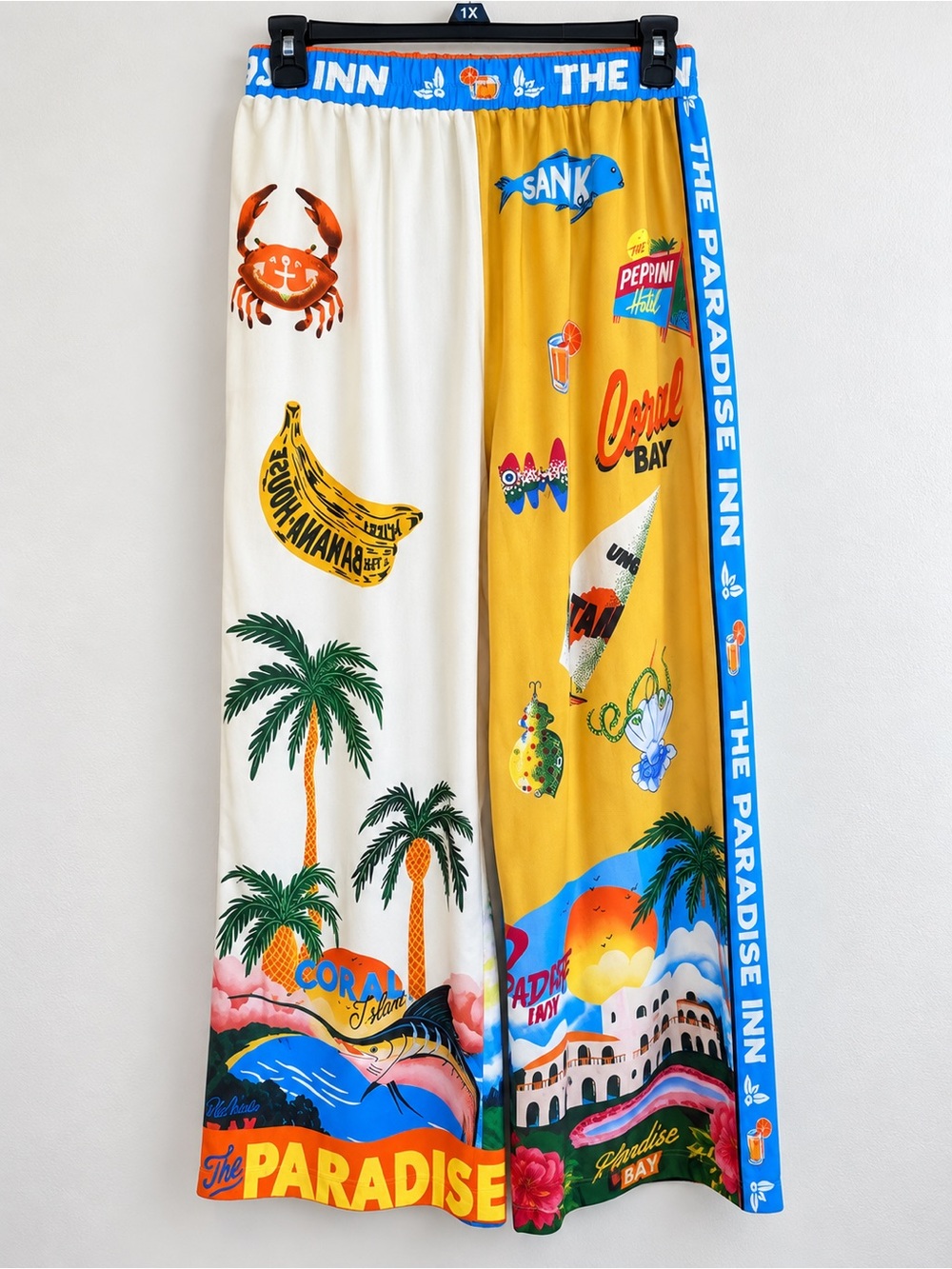 Tropical resort print coastal beachwear novelty graphic print wide leg pants